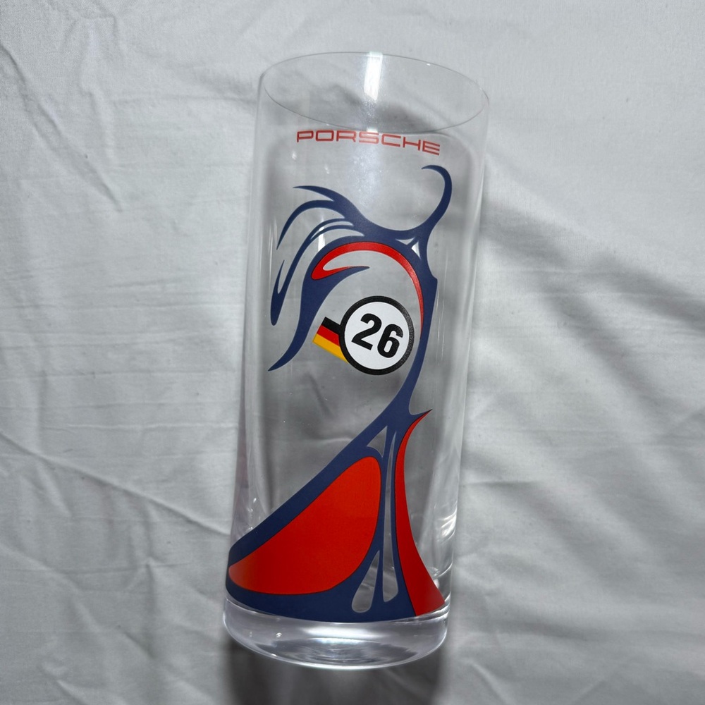 Porsche Glass with Red and Blue Design